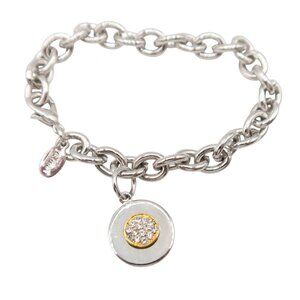 COOKIE LEE Link Charm Bracelet w/ Silver Tone Chain & Gold Tone Crystal Charm